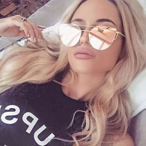 Cat Eye vintage mirror Sunglasses For Women Metal Reflective
