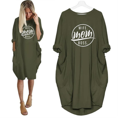 MOM Boss T-Shirt Dress  with Pockets