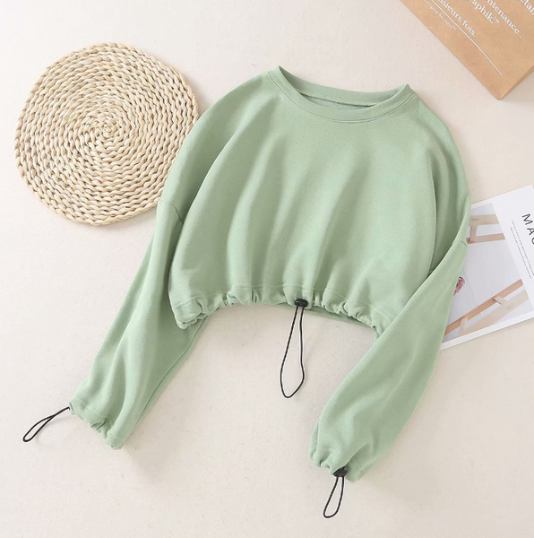 women fashion street  autumn winter full sleeve drawstring short top hoodies